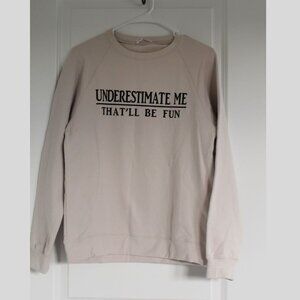 Sheshow Pullover Womens Beige Sweatshirt Jumper Sz Small Fun Cozy Casual